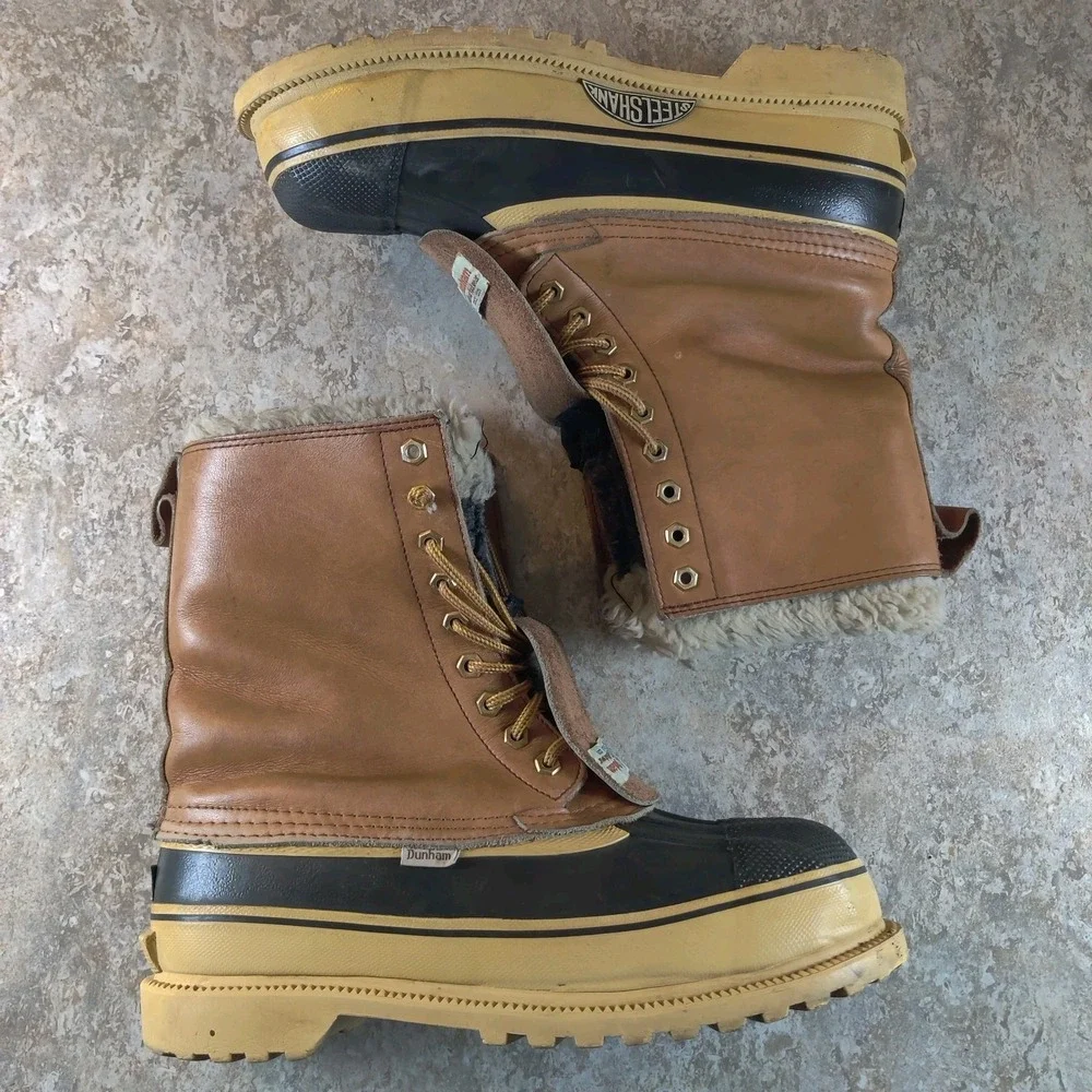 Vintage Dunham Waterproof Duck Boots Brown Leather Sherpa Wool Lined Mens Size 8